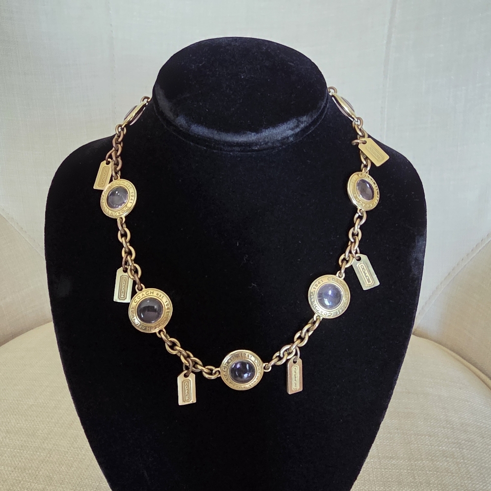 Vintage Rare Coach 1941 Pink Glass Snaphead Cabochon Necklace 🔥 - Picture 2 of 16